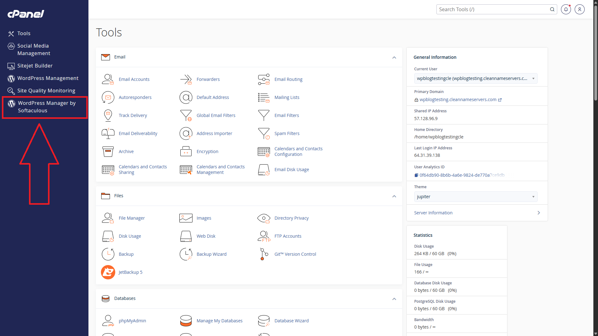 Logged in to cPanel