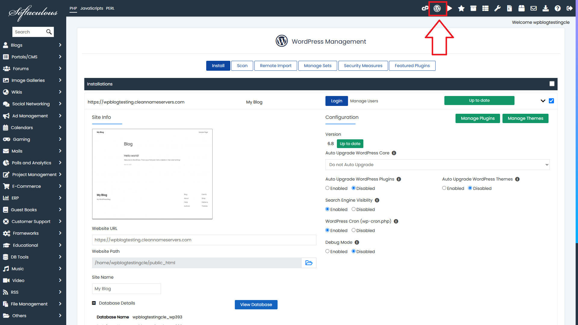 Softaculous WordPress Manager