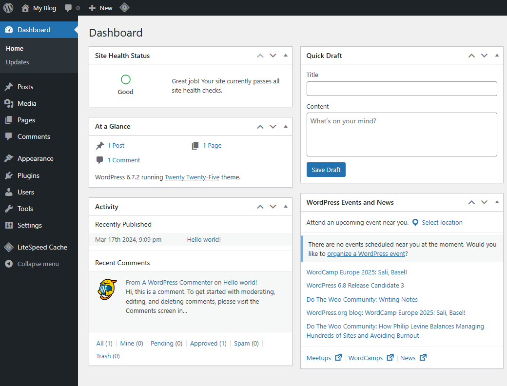 WordPress Admin Area